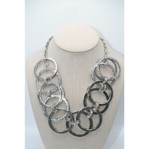 Chico’s Silver Tone Looped Statement Necklace Large Rings 23”